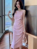 Women French Style Camisole Dress Summer 2022  Elegant Gentlewomen  Slash Neck Sleeveless Slim Long Dress Party Dress