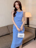 Women French Style Camisole Dress Summer 2022  Elegant Gentlewomen  Slash Neck Sleeveless Slim Long Dress Party Dress