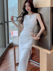 Women French Style Camisole Dress Summer 2022  Elegant Gentlewomen  Slash Neck Sleeveless Slim Long Dress Party Dress
