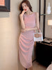 Women French Style Camisole Dress Summer 2022  Elegant Gentlewomen  Slash Neck Sleeveless Slim Long Dress Party Dress