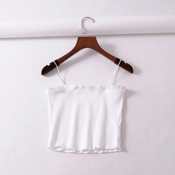Women Frill Trim Ribbed Cami Top