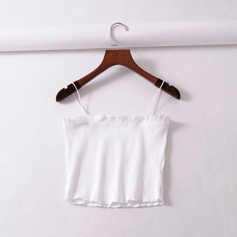 Women Frill Trim Ribbed Cami Top
