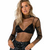 Women Girls Mesh Sheer Crop Tops Long Sleeve Transparent Shirt Blouses Tee Tops Sequined Shinny Turtleneck Shirt Clubwear New