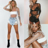 Women Girls Mesh Sheer Crop Tops Long Sleeve Transparent Shirt Blouses Tee Tops Sequined Shinny Turtleneck Shirt Clubwear New