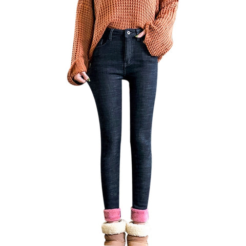 Women Girls Thermals Fleece Denim Leggings Warm Slim Stretch Trousers Pants Jeans Fashionable Warm-B5
