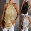 Women Gold Blouse 2023High Neck Sleeveless Hatler Tank Top Vest Summer Casual Loose Blouse Shirt Tee