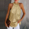 Women Gold Blouse 2023High Neck Sleeveless Hatler Tank Top Vest Summer Casual Loose Blouse Shirt Tee