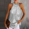 Women Gold Blouse 2023High Neck Sleeveless Hatler Tank Top Vest Summer Casual Loose Blouse Shirt Tee