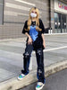 Women Gothic Printed Baggy Denim Pants Summer Y2k High Waist Wide Leg Jeans Female Loose Vintage Street Style Trousers