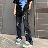 Women Gothic Printed Baggy Denim Pants Summer Y2k High Waist Wide Leg Jeans Female Loose Vintage Street Style Trousers