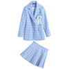 Women Graceful Plaid Blazer Mini Skirts 2 Piece Set 2023 Preppy Style Elegant Bowknot Suit Jacket Pleated Skirt Outfit Female