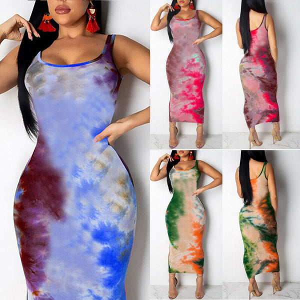 Women Graffiti Slim Fit Dress Ladies Girls Boho Long Maxi Dresses Evening Party Beach Bodycon Dresses Sundress