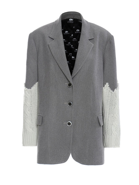 Women Gray Knitting Big Size Casual Blazer Lapel Long Sleeve Loose Fit Jacket Tide Spring Autumn 2023 M836