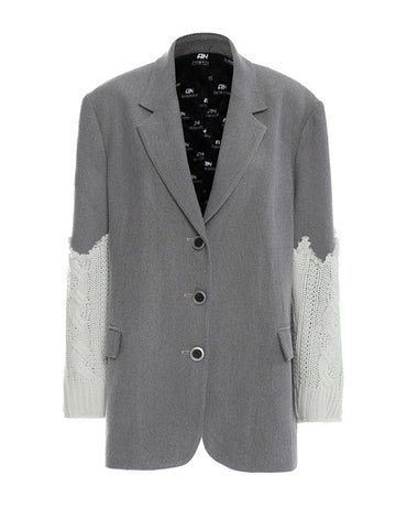 Women Gray Knitting Big Size Casual Blazer Lapel Long Sleeve Loose Fit Jacket Tide Spring Autumn 2023 M836