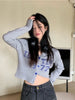 Women Gray Knitting Cardigan Preppy Style Sweater Kawaii Korean Letter Print Crop Top Button Up Black White Jumper Kpop