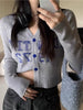Women Gray Knitting Cardigan Preppy Style Sweater Kawaii Korean Letter Print Crop Top Button Up Black White Jumper Kpop