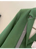 Women Green Oversized Casual Blazer Lapel Long Sleeve Loose Fit Jacket Tide Spring Autumn 2023 + Ribbon Decorate Y2k