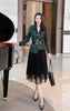 Women Green Plaid Tweed Blazer Suits Autumn Winter 2022 Designer Office 2 Piece Outfits Belted Outerwear + Black Skirt