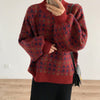 Women Half-High Collar Knitted Sweater Winter Vintage Plaid Pullover Casual Long Sleeve Warm Sweater Loose Pull Femme