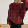 Women Half-High Collar Knitted Sweater Winter Vintage Plaid Pullover Casual Long Sleeve Warm Sweater Loose Pull Femme