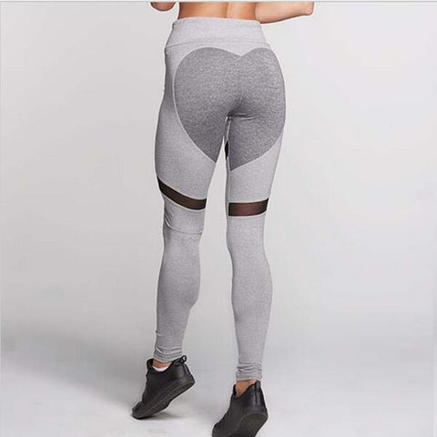 Women Heart Pattern Leggings High Elastic Fitness Leggings New Arrival Ladies Plain Elastic Mesh Splice Leggins