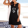Women Heart Print Summer Short Dress Beach Dress For Woman Floral Round Neck Sundress Sleeveless Casual Loose Tank Dress