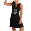 Women Heart Print Summer Short Dress Beach Dress For Woman Floral Round Neck Sundress Sleeveless Casual Loose Tank Dress