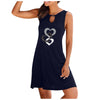 Women Heart Print Summer Short Dress Beach Dress For Woman Floral Round Neck Sundress Sleeveless Casual Loose Tank Dress