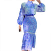 Women High Collar Lantern Sleeve Slim Long Dress Casual Pattern Print Retro Fishtail Dress 2022 Elegant Autumn Boho Maxi Dresses
