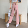 Women High Waist Casual Jeans  2022 Autumn Korean Style Solid Color All-match Ladies Straight Denim Pants T021