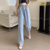 Women High Waist Casual Jeans  2022 Autumn Korean Style Solid Color All-match Ladies Straight Denim Pants T021
