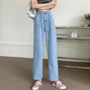 Women High Waist Casual Jeans  2022 Autumn Korean Style Solid Color All-match Ladies Straight Denim Pants T021