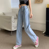 Women High Waist Casual Jeans  2022 Autumn Korean Style Solid Color All-match Ladies Straight Denim Pants T021