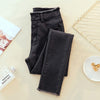Women High Waist Casual Mom Jeans Tassel Breasted Skinny Pencil Pants Vintage Stretch Black Gray Denim Pants No Velvet & Velvet