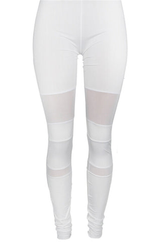 Women High Waist Fitness Leggings Stretch Solid White Long Leggings Mesh Trousers