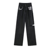 Women High Waist Jeans Side Ripped Hole Denim Straighted Tube Long Pants Harajuku Hip Hop Casual Trouser Female 2022 Y2k Jeans