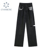 Women High Waist Jeans Side Ripped Hole Denim Straighted Tube Long Pants Harajuku Hip Hop Casual Trouser Female 2022 Y2k Jeans