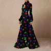 Women High Waist Maxi Party Dresses Casual Retro Sexy Halter Boho Elegant Evening Dress Ladies Long Sleeve Floral Printed Dress