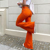 Women High Waist Ripped Casual Flare Jeans Orange Elastic Harajuku Hollow Out Denim Pant Streetwear