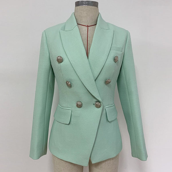 Women High-end Jacket Style Temperament Long-sleeved Slim Ladies Blazer for Autumn and Winter Classic Small Suit Mint Green