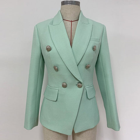 Women High-end Jacket Style Temperament Long-sleeved Slim Ladies Blazer for Autumn and Winter Classic Small Suit Mint Green