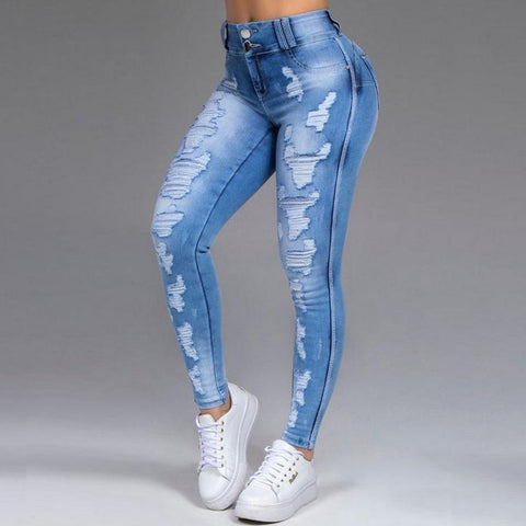 Women Hole Skinny Pencil Denim Jeans Autumn Woman Clothes Stretch Slim Fitness Pants Female Trousers Capri pants
