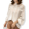 Women Hollow Out Chiffon Blouse Lace Patchwork Shirt Female Casual Loose Lantern Sleeve Blouses Tops