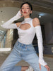 Women Hollow Out Sexy Bodycon Bodysuit Y2k Solid Black Long Sleeve Bodysuits Female Street Style Vintage Hole Streetwear
