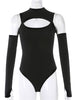 Women Hollow Out Sexy Bodycon Bodysuit Y2k Solid Black Long Sleeve Bodysuits Female Street Style Vintage Hole Streetwear