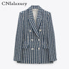 Women Houndstooth Loose Tweed Blazers 2022 Spring-Autumn Ladies Elegant Patchwork Plaid Jackets Casual Female Chic Tops