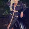 Women Houndstooth Print Split Dress Sexy Deep V-neck Button Party Dresses Spring Autumn Long Sleeve Bodycon Office Lady Dresses