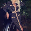 Women Houndstooth Print Split Dress Sexy Deep V-neck Button Party Dresses Spring Autumn Long Sleeve Bodycon Office Lady Dresses