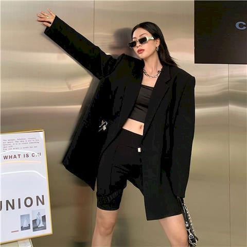 Women Irregular Bandage Spliced Blazer Lapel Long Sleeve Loose Fit Jacket Tide Spring Autumn 2023 Jacket Women Goth