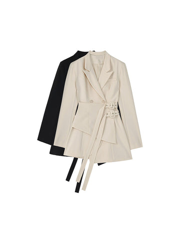 Women Irregular Bandage Spliced Blazer Long Sleeve Oversize Coat Notched Collar Long Sleeve Ladies Outerwear Jacket